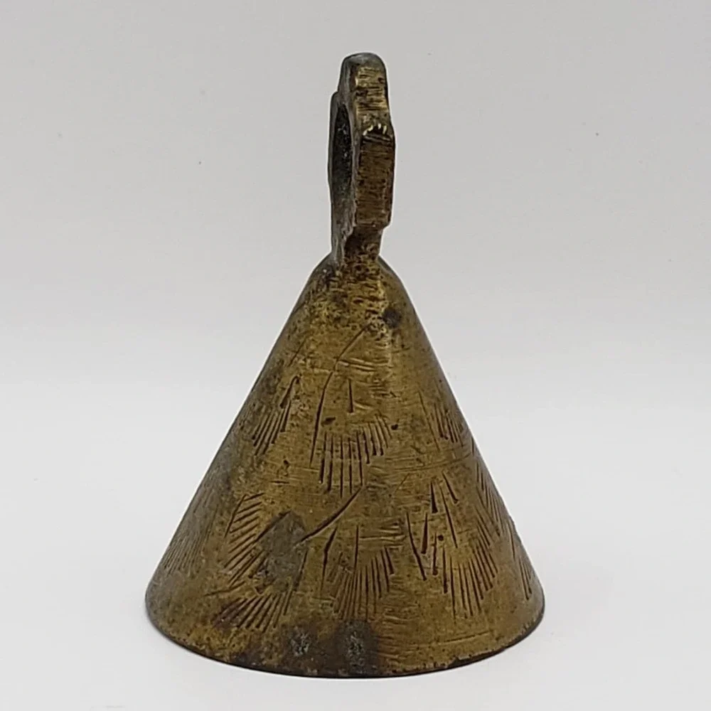 Vintage 1950s Mid Century Modern India Brass Etched/Engraved Bells (Set of 2)